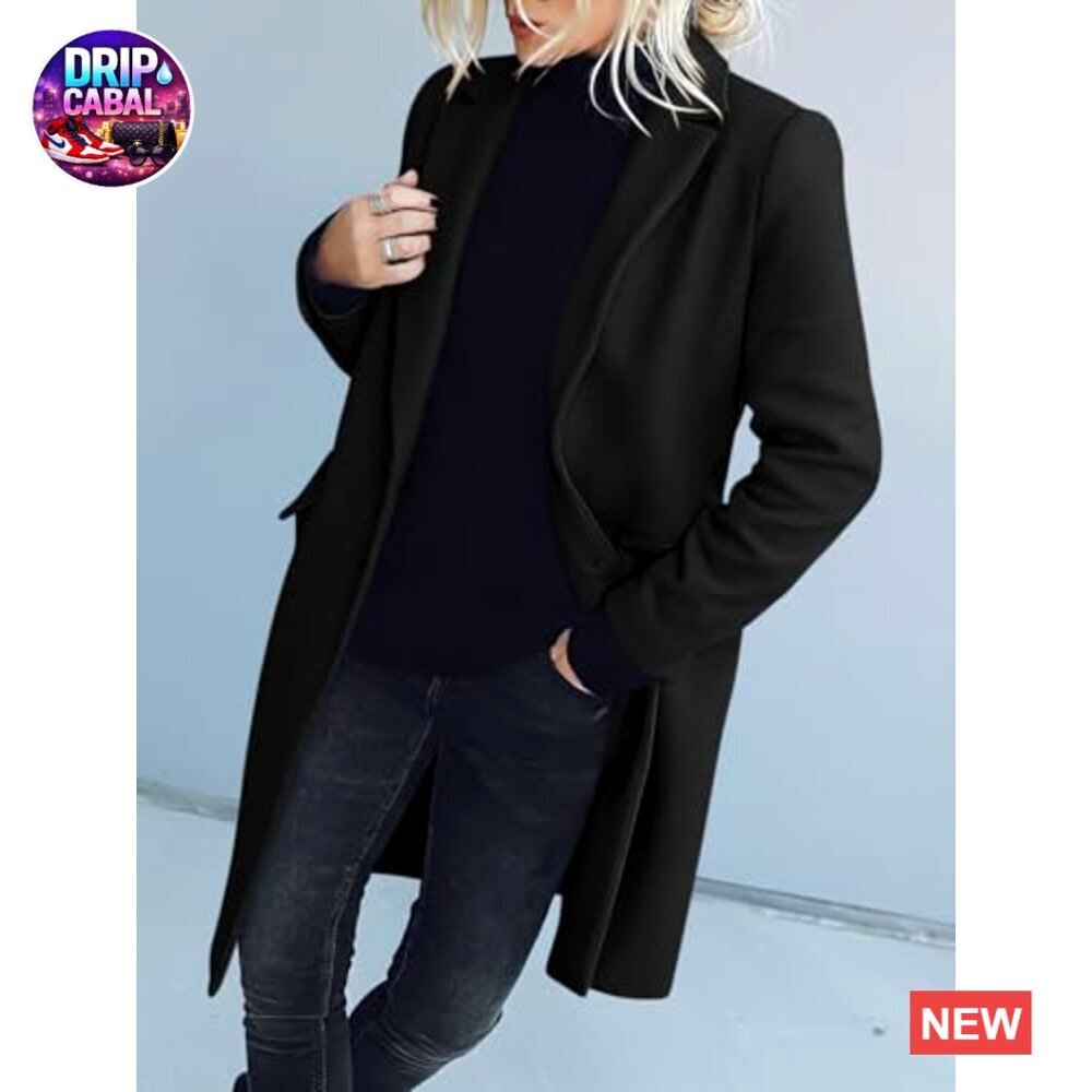 Classic Peacoat Notched Lapel Loose Fit Long Trench Coat Fall Winter Outerwear - Picture 5 of 7
